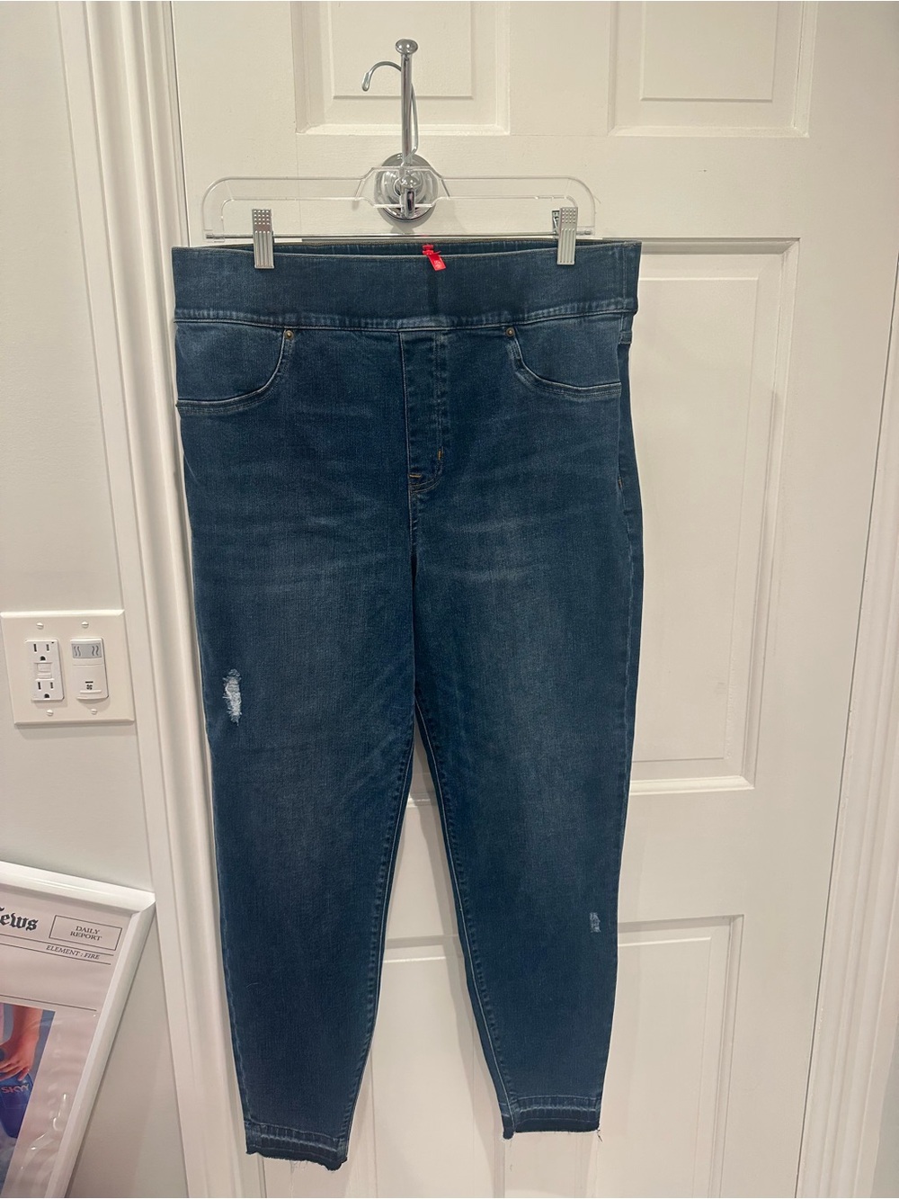 SPANX Dark Blue Jeggings with Subtle Distressing